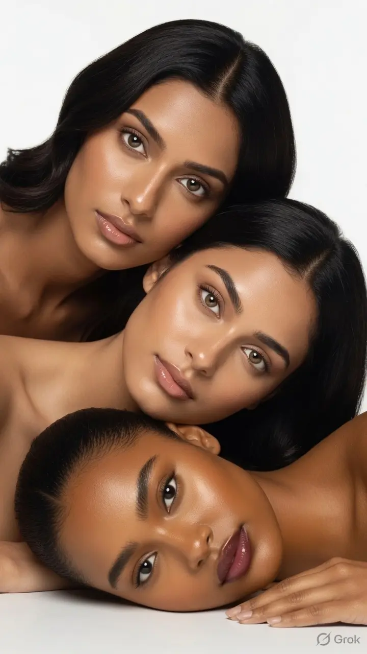 Three women with radiant, healthy skin at 3sixty Studio salon and aesthetic clinic